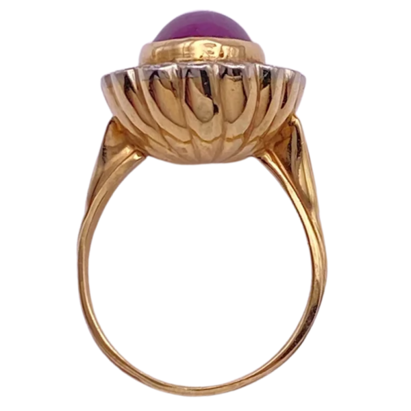 3.62ctw Cabochon Natural Ruby with Halo Ring 14K