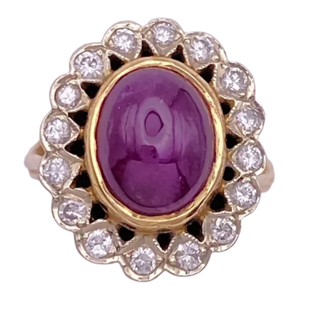 3.62ctw Cabochon Natural Ruby with Halo Ring 14K