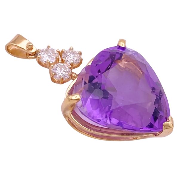31.88ctw Amethyst Heart & Diamond Pendant 14K Gold side