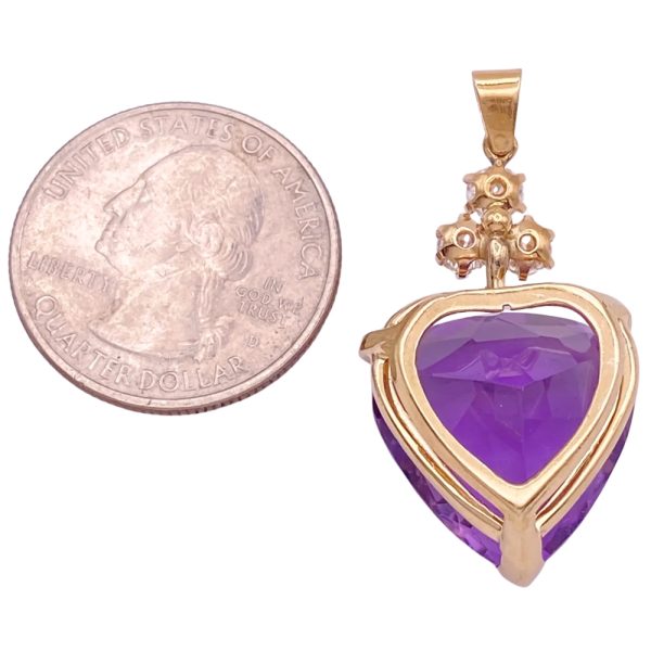 31.88ctw Amethyst Heart & Diamond Pendant 14K Gold size