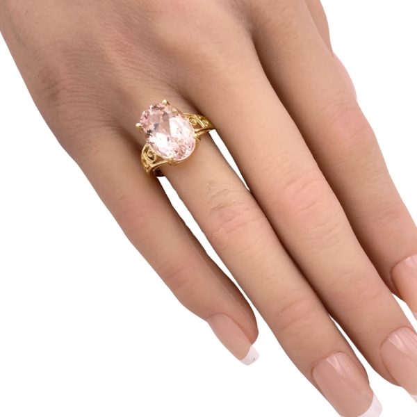 4.80ctw Morganite Solitaire Ring 14K Gold worn