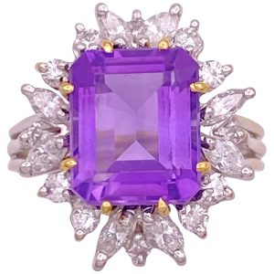 5.14ctw Amethyst & Diamond Cocktail Ring 14K White Gold