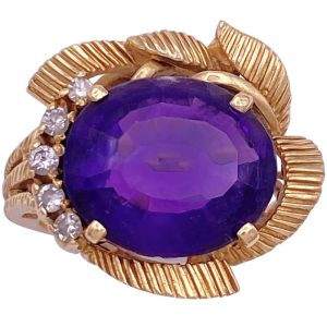 7.34ctw Amethyst & Diamond Vintage Ring 14K Gold