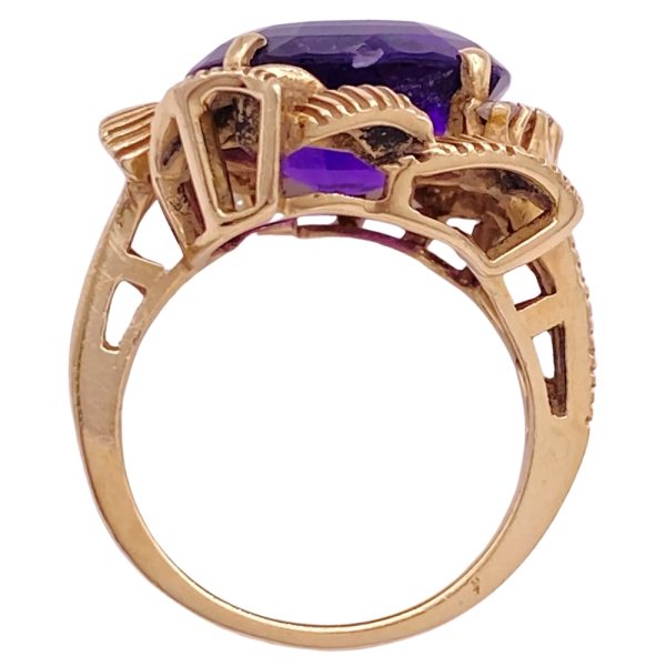 7.34ctw Amethyst & Diamond Vintage Ring 14K Gold profile