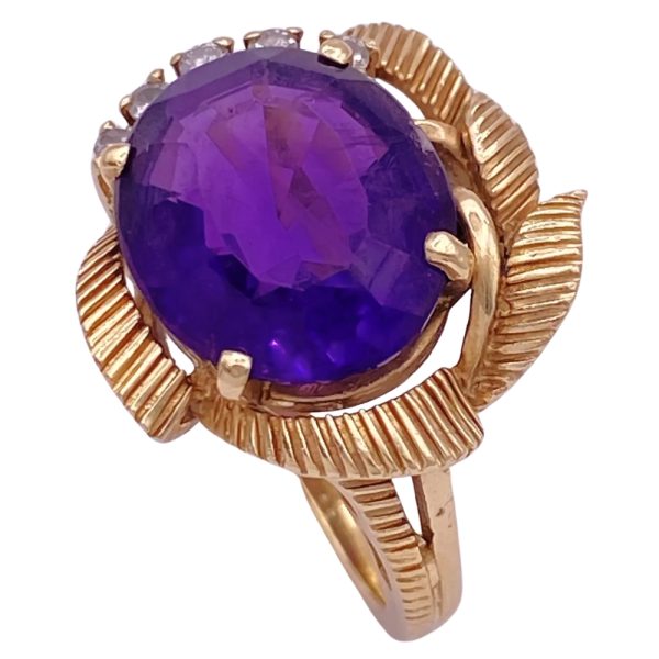 7.34ctw Amethyst & Diamond Vintage Ring 14K Gold side