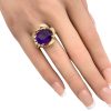 7.34ctw Amethyst & Diamond Vintage Ring 14K Gold worn