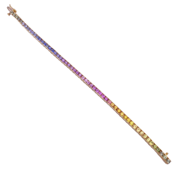 7.41ctw Rainbow Ombre Sapphire Line Bracelet 14k Gold