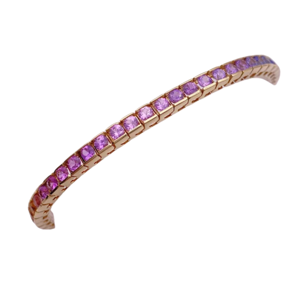 7.41ctw Rainbow Ombre Sapphire Line Bracelet 14k Gold