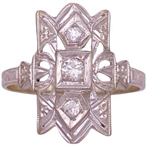 Art Deco 0.18ctw Diamond Ring 14K White Gold
