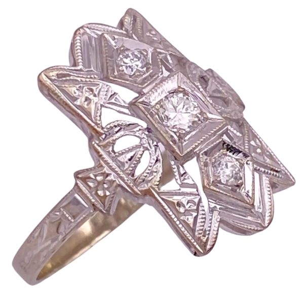 Art Deco 0.18ctw Diamond Ring 14K White Gold side angle