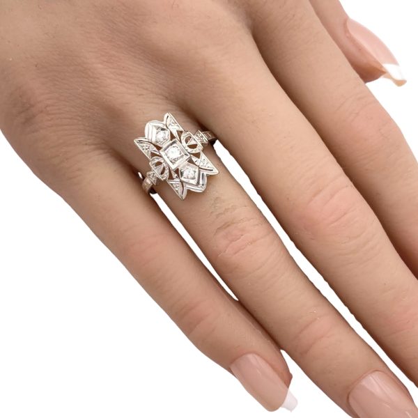 Art Deco 0.18ctw Diamond Ring 14K White Gold worn