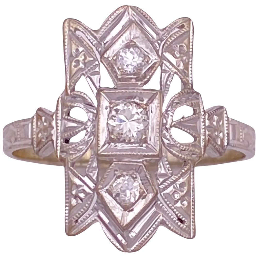Art Deco 0.18ctw Diamond Ring 14K White Gold
