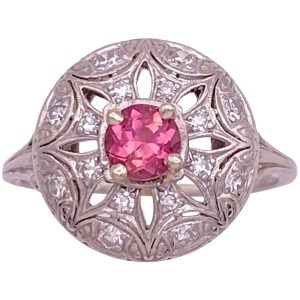 Art Deco 0.84ctw Pink Tourmaline & Diamond Ring Palladium