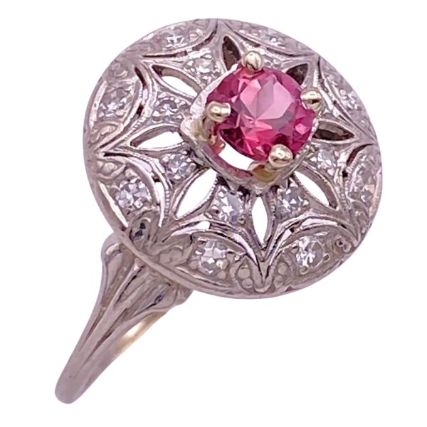 Art Deco 0.84ctw Pink Tourmaline & Diamond Ring Palladium side angle