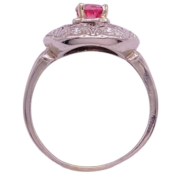 Art Deco 0.84ctw Pink Tourmaline & Diamond Ring Palladium side profile