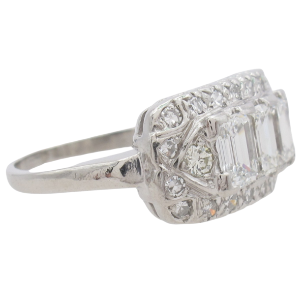 Art Deco Emerald Cut Diamond East to West Frame Ring Platinum (1)
