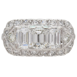 Art Deco Emerald Cut Diamond East to West Frame Ring Platinum (2)
