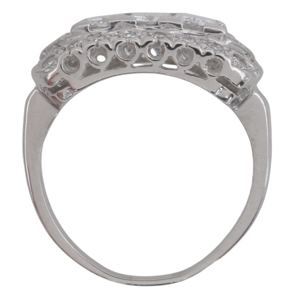 Art Deco Emerald Cut Diamond East to West Frame Ring Platinum side