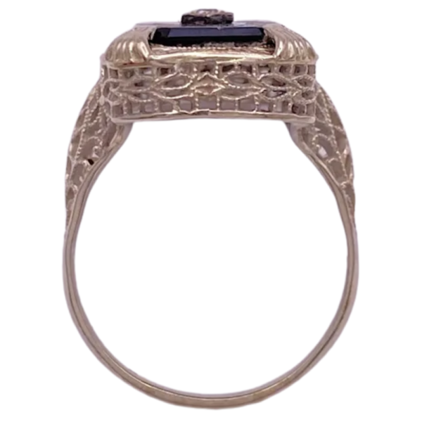 Art Deco Ring with Floral Etched Onyx 14K (4)