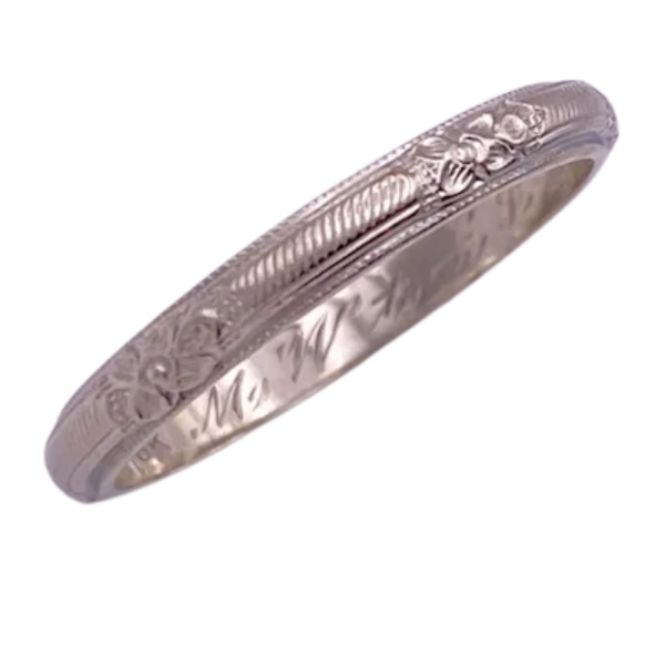 Art Deco Wedding Band with Floral detail 18K (1)