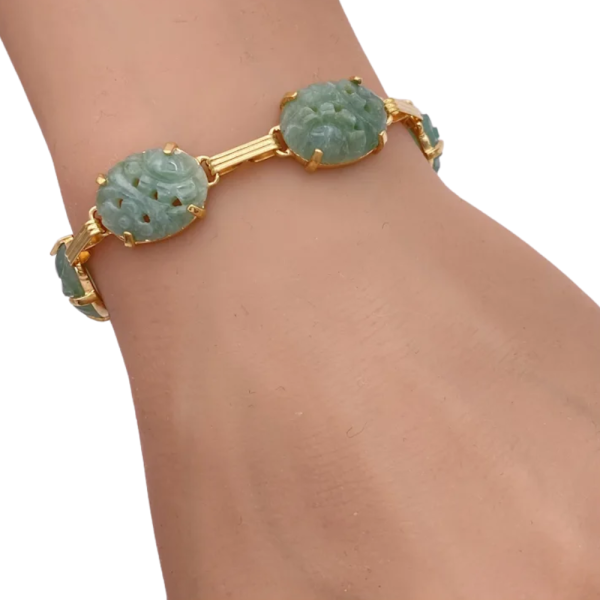C. 1930-40's Floral Carved Jade Bracelet 14K (2)