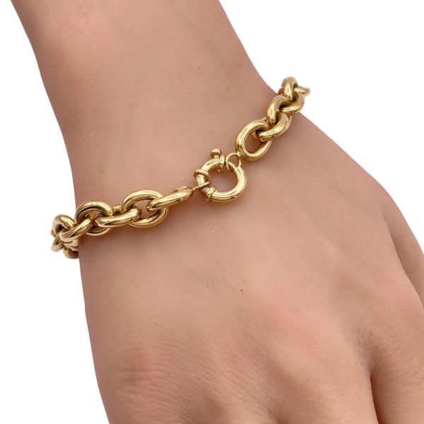 Chunky Oval Link Fashion Bracelet 14K Gold worn