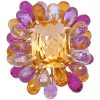 Citrine & Briolette Gemstone Framed Ring 14K Gold