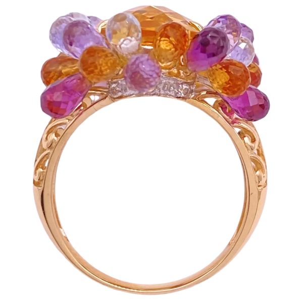Citrine & Briolette Gemstone Framed Ring 14K Gold side profile