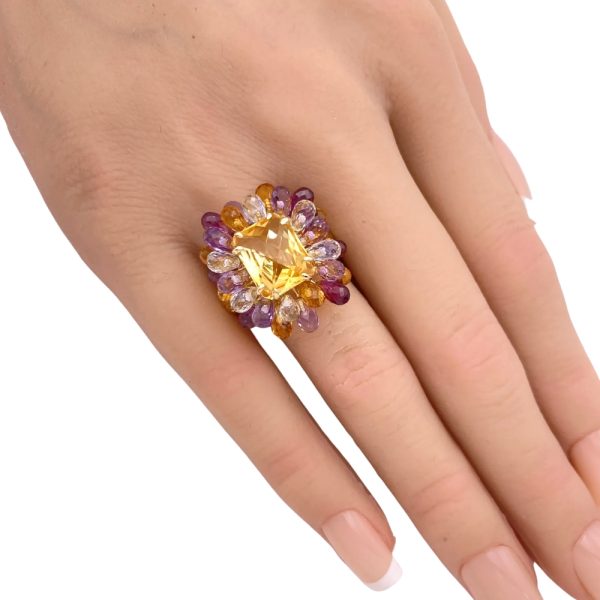 Citrine & Briolette Gemstone Framed Ring 14K Gold worn