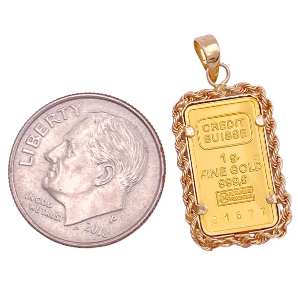 Credit Suisse Fine Gold Pamp Bullion Pendant 999.9 & 14K Gold back and size