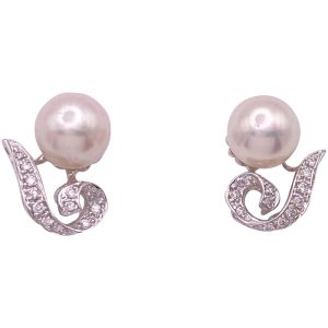 Cultured Pearl & 0.29ctw Diamond Earrings 14K Gold