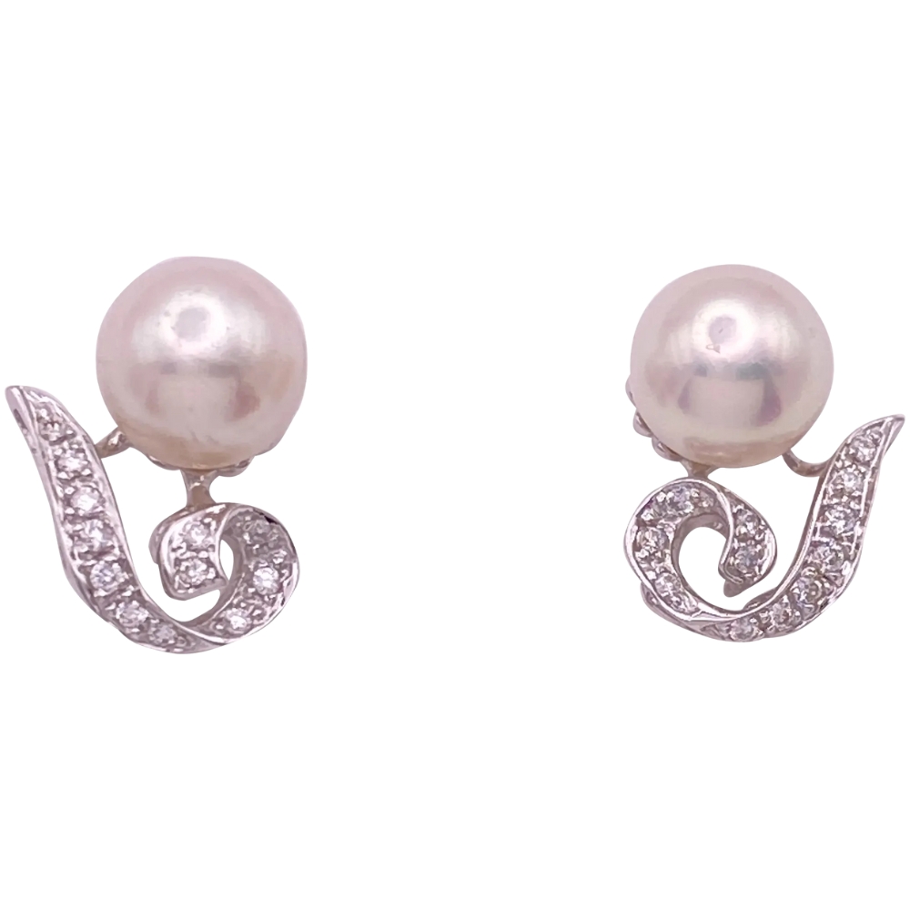 0.29ctw Diamond & Cultured Pearl Earrings 14K Gold