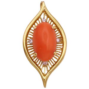 Diamond Accent Coral Pendant 18K Gold
