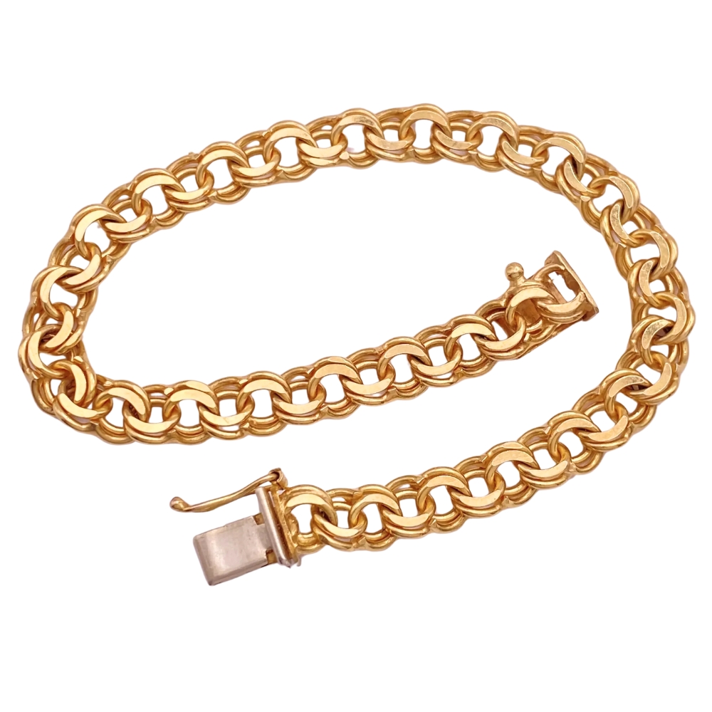 Double Link Charm Bracelet 14K Gold 7″ Length