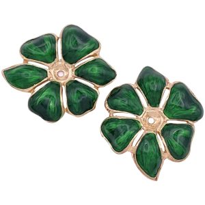 Green Enamel Flower Earring Jackets 14K Gold