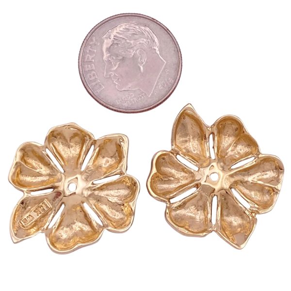 Green Enamel Flower Earring Jackets 14K Gold back and size