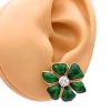 Green Enamel Flower Earring Jackets 14K Gold with diamond studs