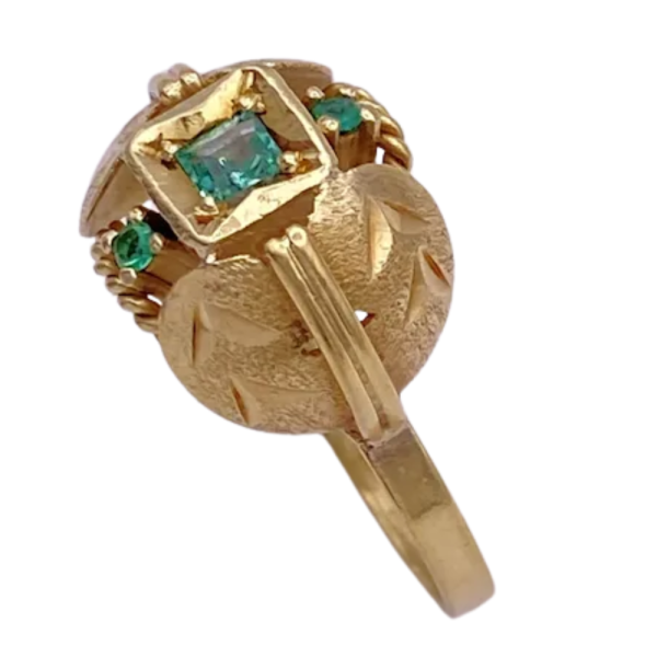Handcrafted .23ctw Natural Emerald Domed Ring 18K (1)