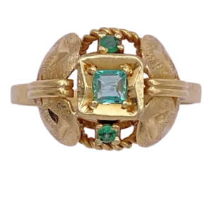 Handcrafted .23ctw Natural Emerald Domed Ring 18K (2)