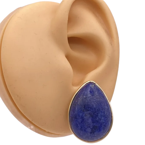 Large Pear Cabochon Lapis Lazuli Earring 14K
