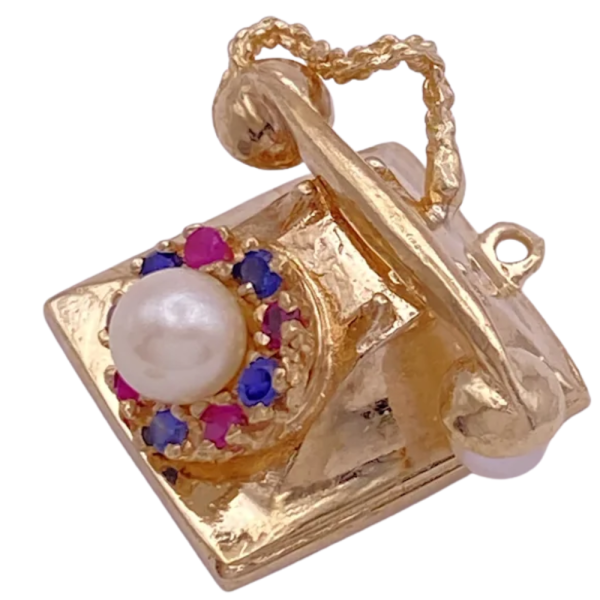 Moving Jeweled 3D Telephone Charm 14K (1)
