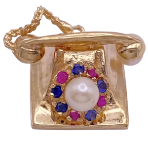 Moving Jeweled 3D Telephone Charm 14K (2)