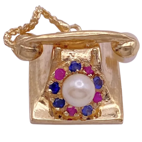 Moving Jeweled 3D Telephone Charm 14K (2)