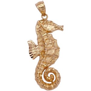 Nautical Seahorse Vintage Pendant or Charm 14K Gold