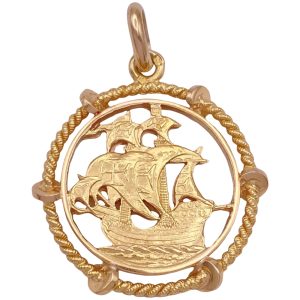 Pirate Ship Vintage Pendant Portugal 19K 800 Gold