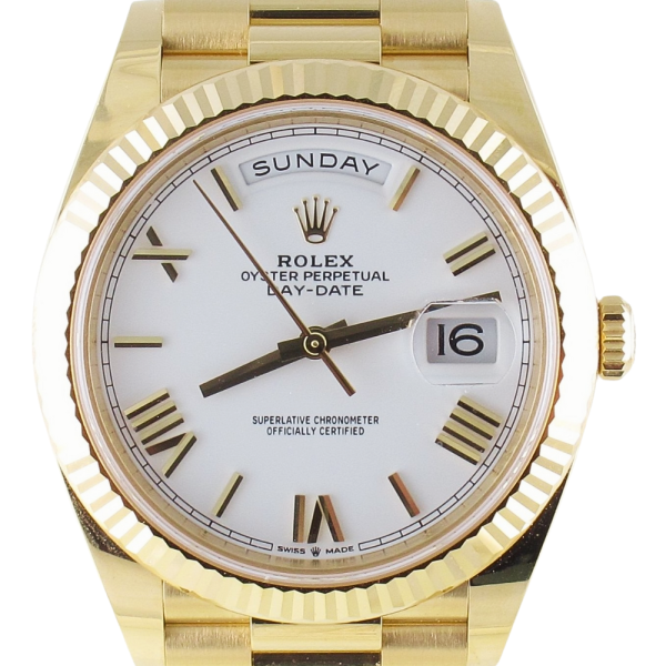 Pre-owned Like New Rolex 40mm Day-Date Presidential (2024) 18k Yellow Gold 228238 Front Close