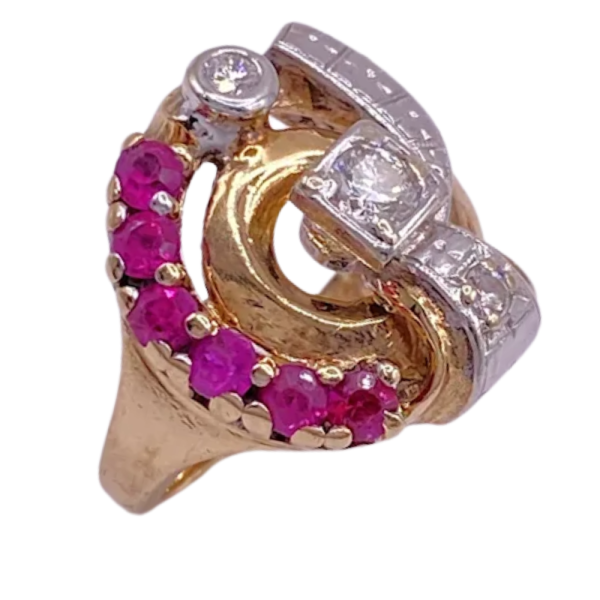 Retro 1.24ctw Ruby & Diamond Ring 14K (1)