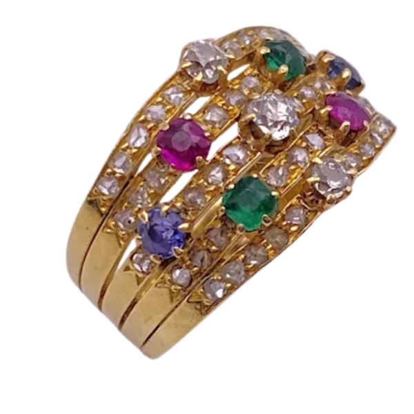 Victorian 1.46ctw Multi Gem Harem Ring 14K (2)