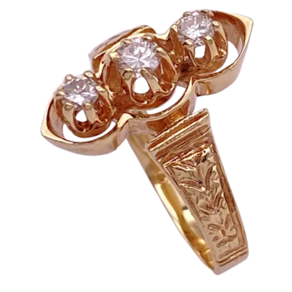 Victorian Revival Three-Stone Diamond Ring 14K (1)