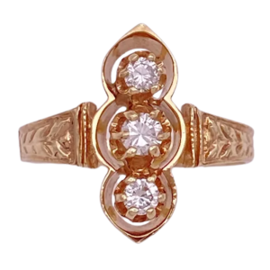 Victorian Revival Three-Stone Diamond Ring 14K (2)